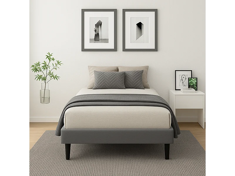 Sommier 80x190 cm Tapissier déhoussable Gris avec pieds 20 cm 13 lattes - Tissu polyester 100%