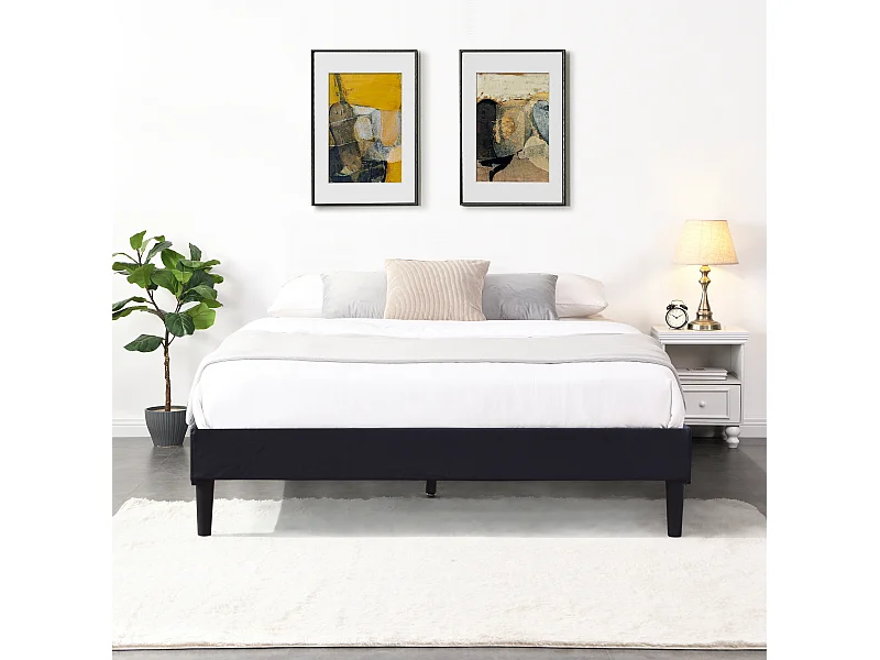 Sommier Tapissier Noir 160x200 déhoussable housse lavable - revetement Tissu Polyester