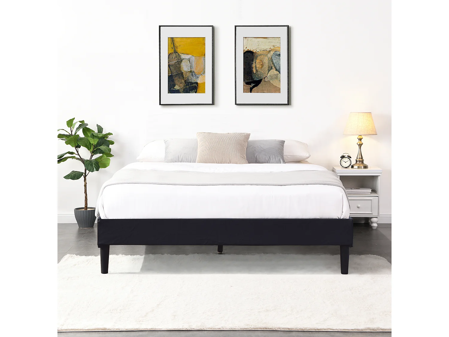 Sommier 180x200 cm déhoussable noir avec pieds 20 cm et 13 lattes - Opale 100% polyester