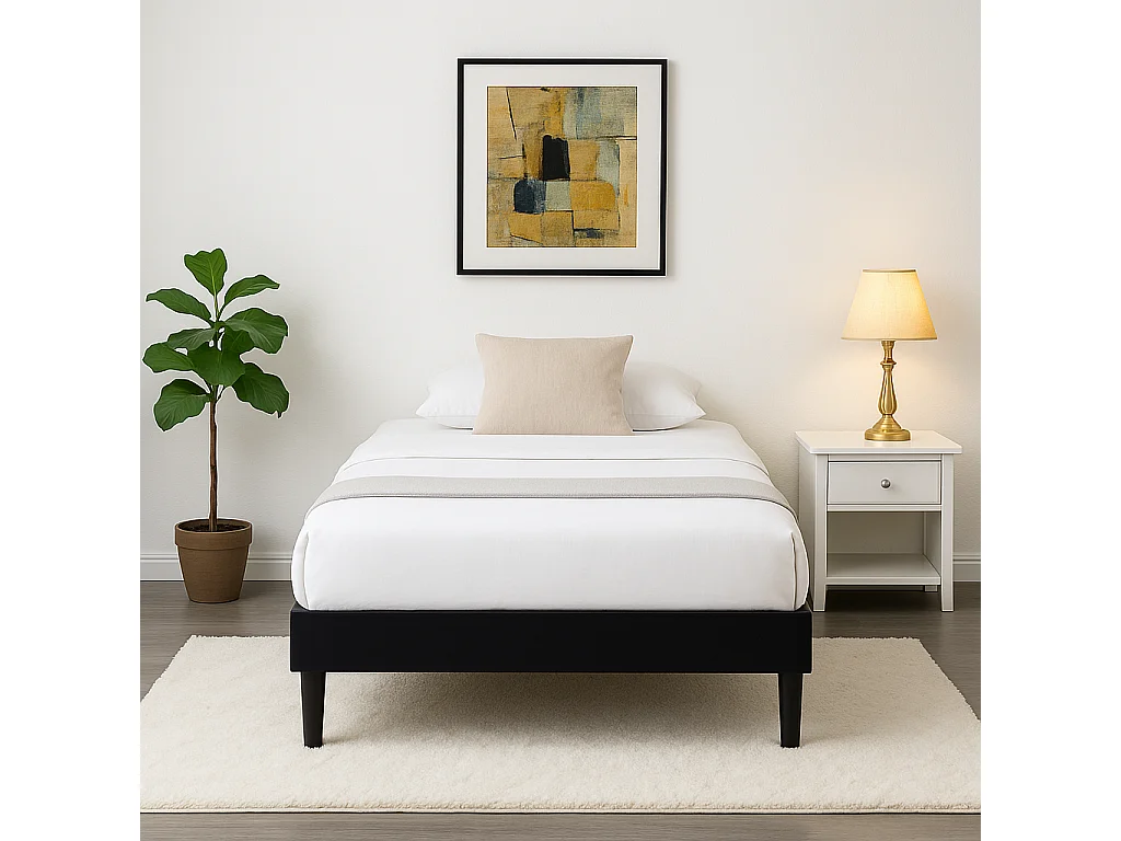 Sommier 70x190 cm Tapissier déhoussable noir avec pieds 20 cm 13 lattes Opale mousse polyuréthane