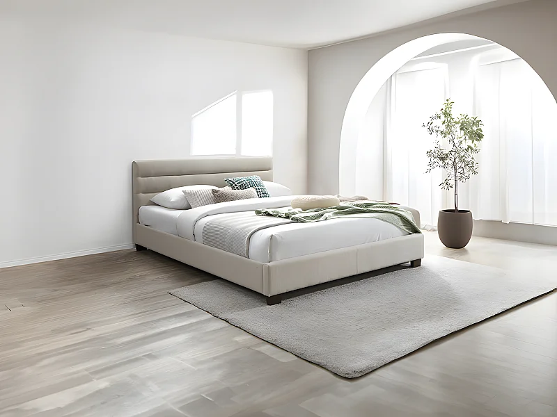 Cama 160 x 200 cm - Tela - Beige - FAUSTIN
