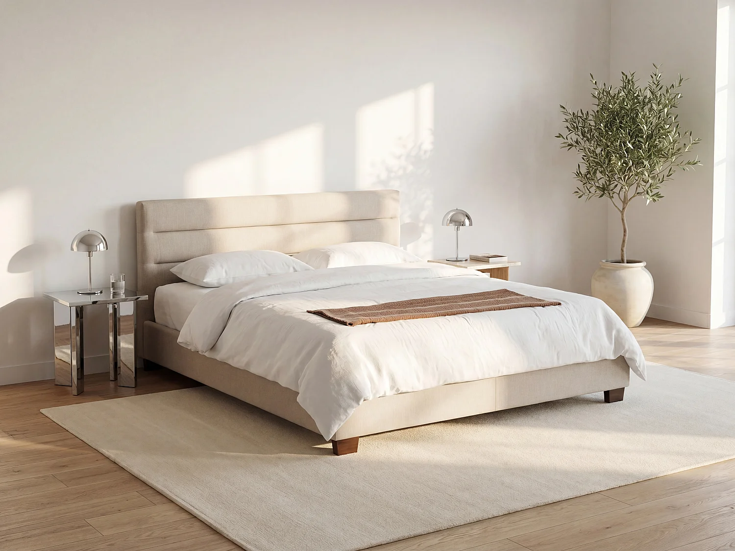 Bed 160 x 200 cm - Stof - Beige - FAUSTIN