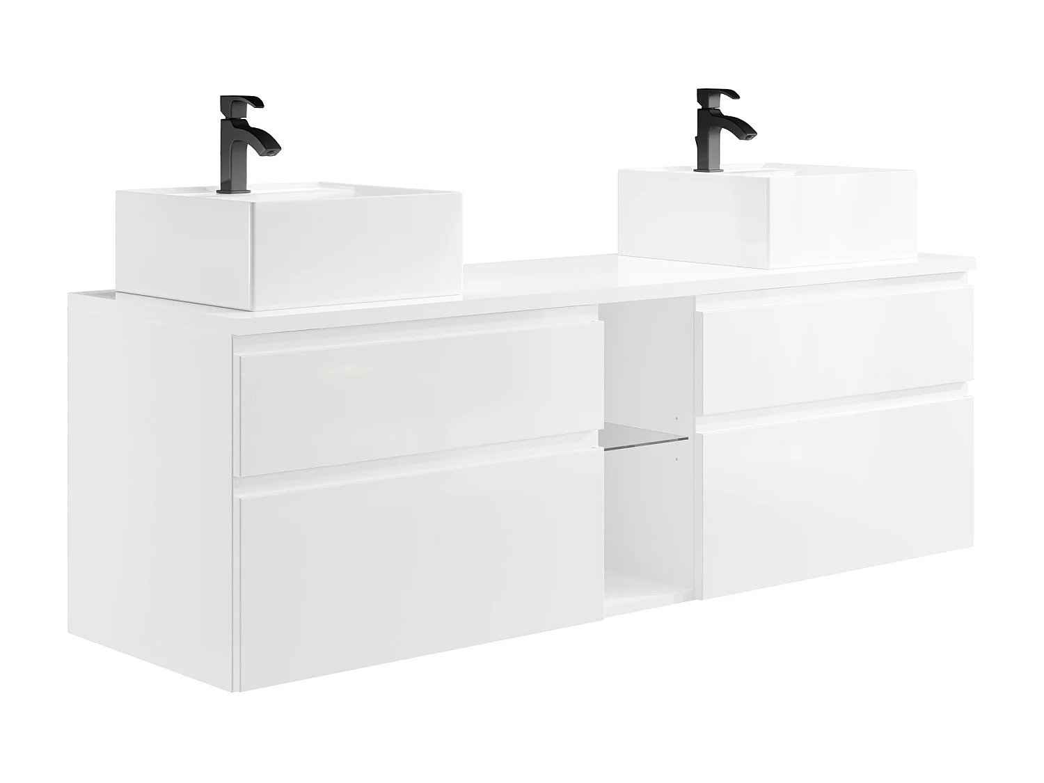 Meuble de salle de bain suspendu avec double vasque et miroirs - Blanc - L150 cm - MAGDALENA II