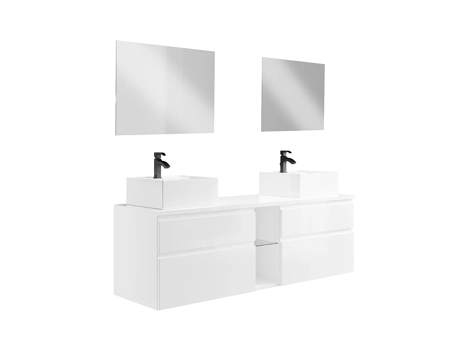 Meuble de salle de bain suspendu avec double vasque et miroirs - Blanc - L150 cm - MAGDALENA II