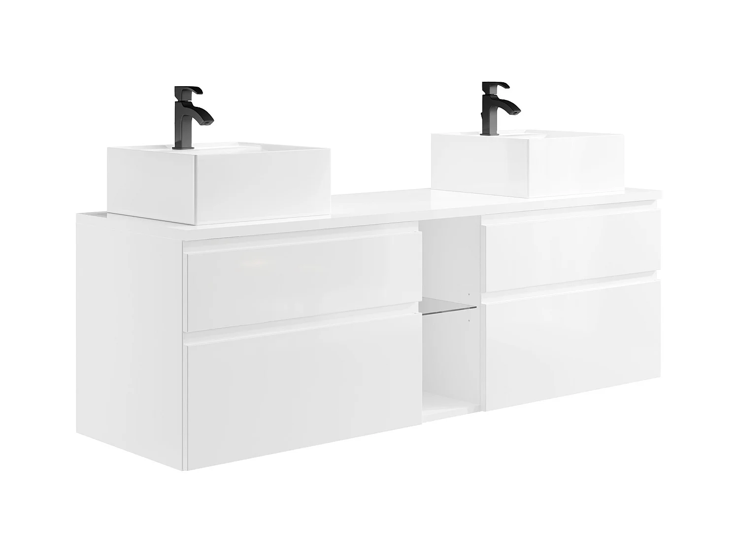 Meuble de salle de bain suspendu avec double vasque et miroirs - Blanc - L150 cm - MAGDALENA II