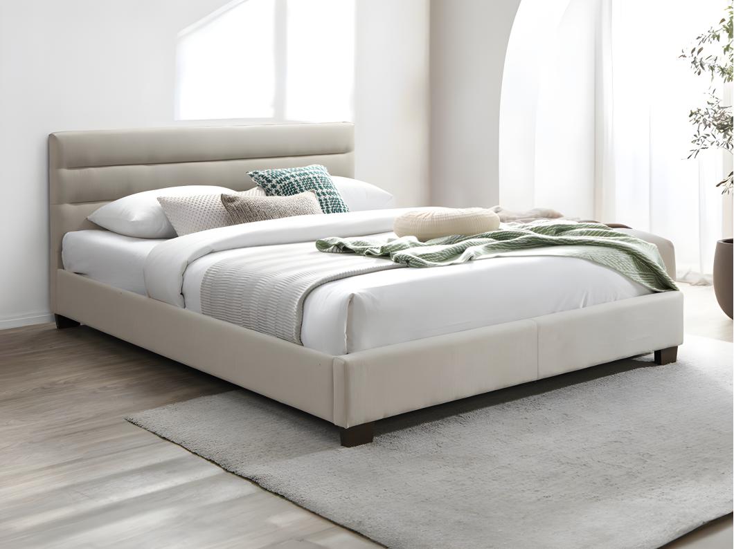 Cama 180 x 200 cm - Tela - Beige - FAUSTIN