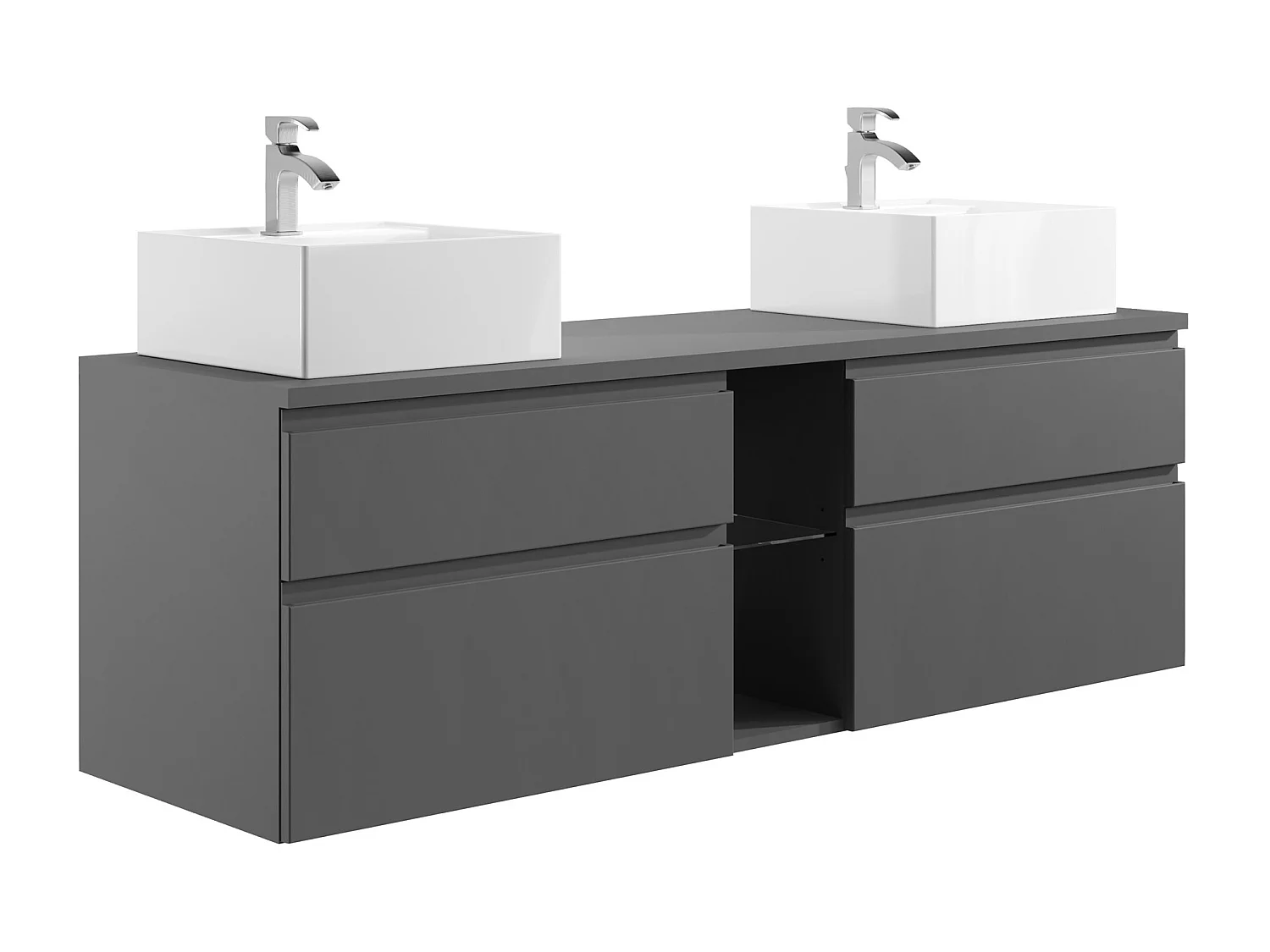 Mueble de baño flotante con doble lavabo - Gris - 150 cm - MAGDALENA II