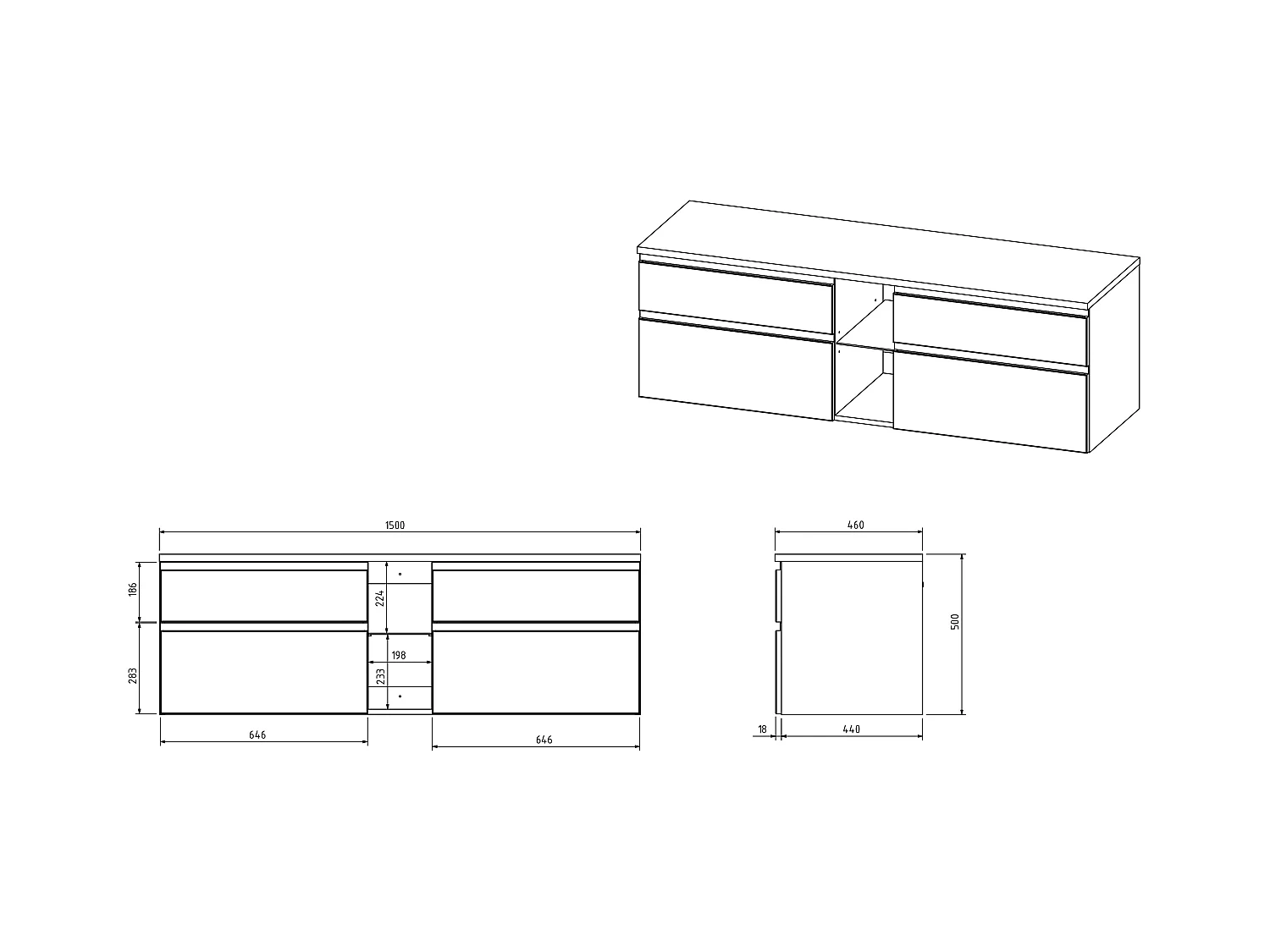 Móvel de casa de banho suspenso com lavatório duplo cinza 150 cm - MAGDALENA II