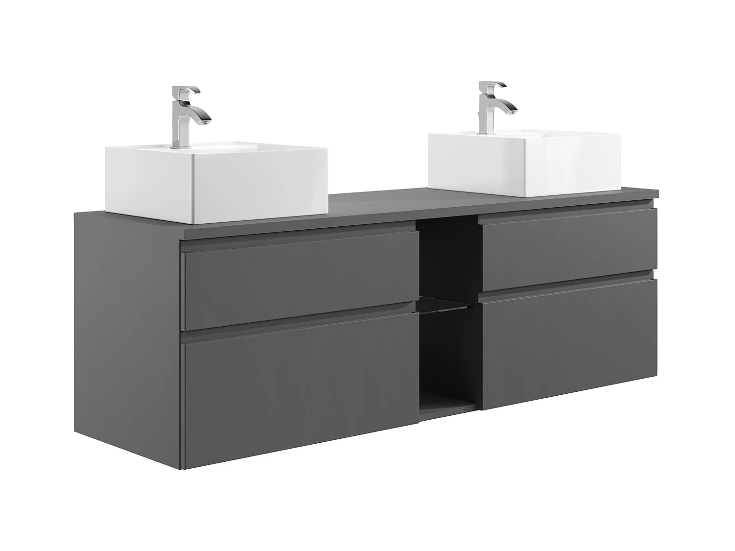 Móvel de casa de banho suspenso com lavatório duplo cinza 150 cm - MAGDALENA II