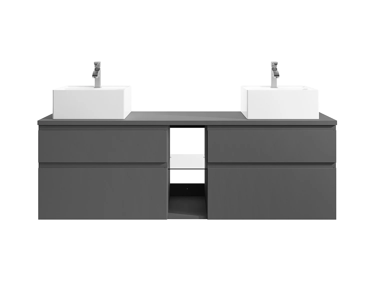 Móvel de casa de banho suspenso com lavatório duplo cinza 150 cm - MAGDALENA II