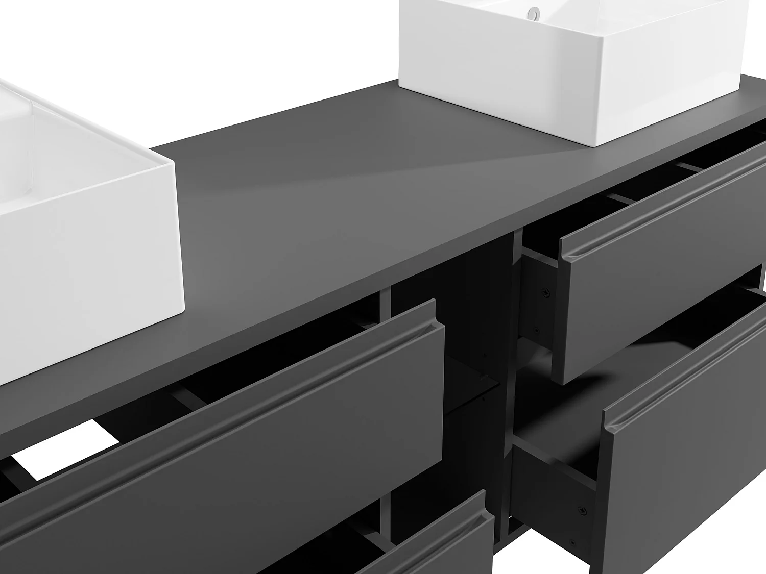 Vegghengt baderomsinnredning med dobbel servant - Grå - 150 cm - MAGDALENA II