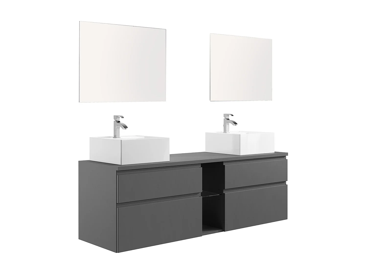 Mobile per bagno sospeso con doppio lavabo e specchi 150 cm Grigio - MAGDALENA II