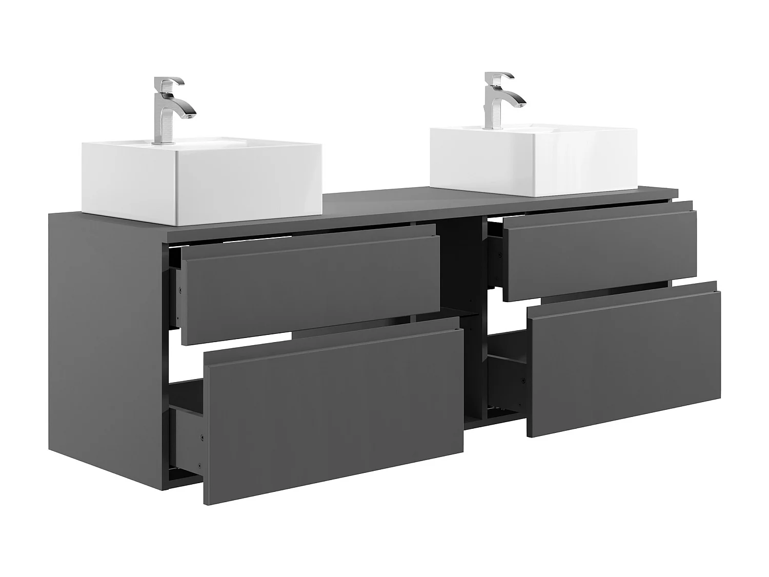 Mobile per bagno sospeso con doppio lavabo e specchi 150 cm Grigio - MAGDALENA II