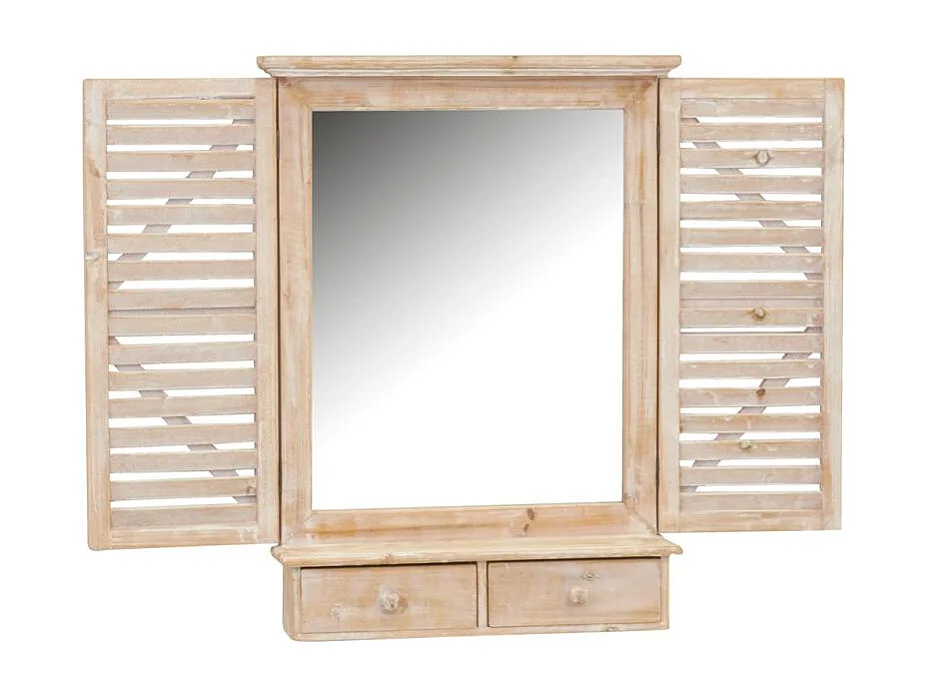 Miroir fenêtre en bois avec tiroirs