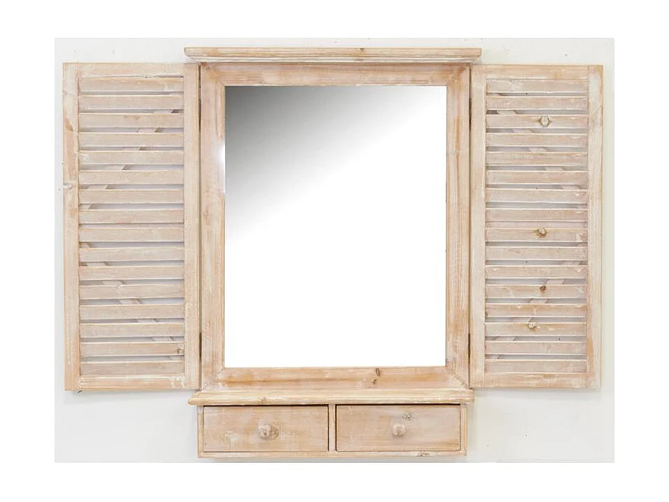 Miroir fenêtre en bois avec tiroirs