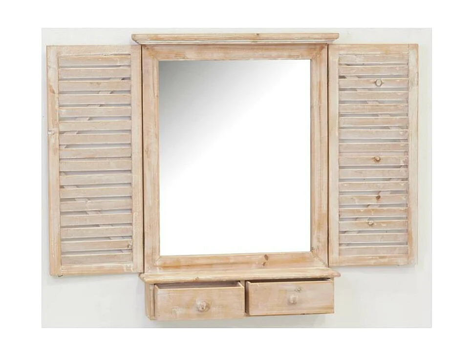 Miroir fenêtre en bois avec tiroirs