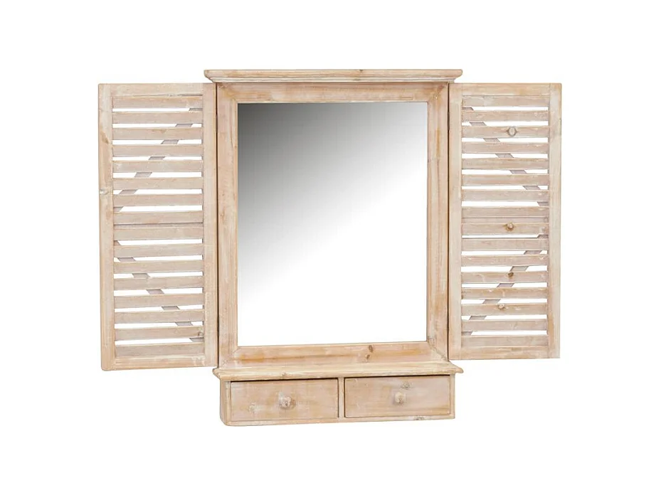 Miroir fenêtre en bois avec tiroirs
