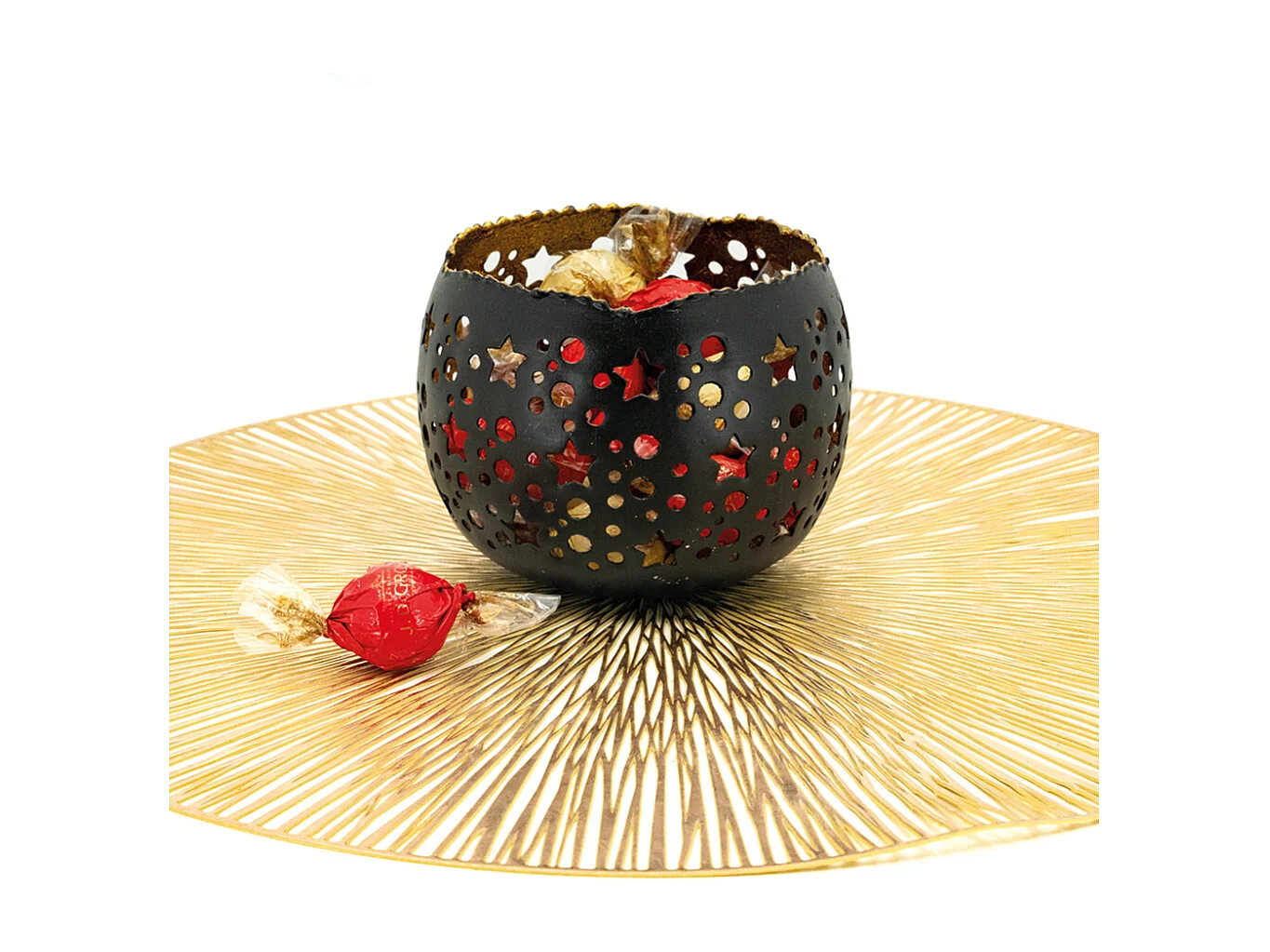 Photophore boule en métal noir et doré Lot de 4