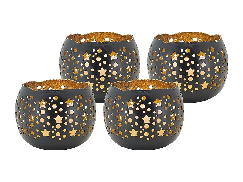 Photophore boule en métal noir et doré Lot de 4