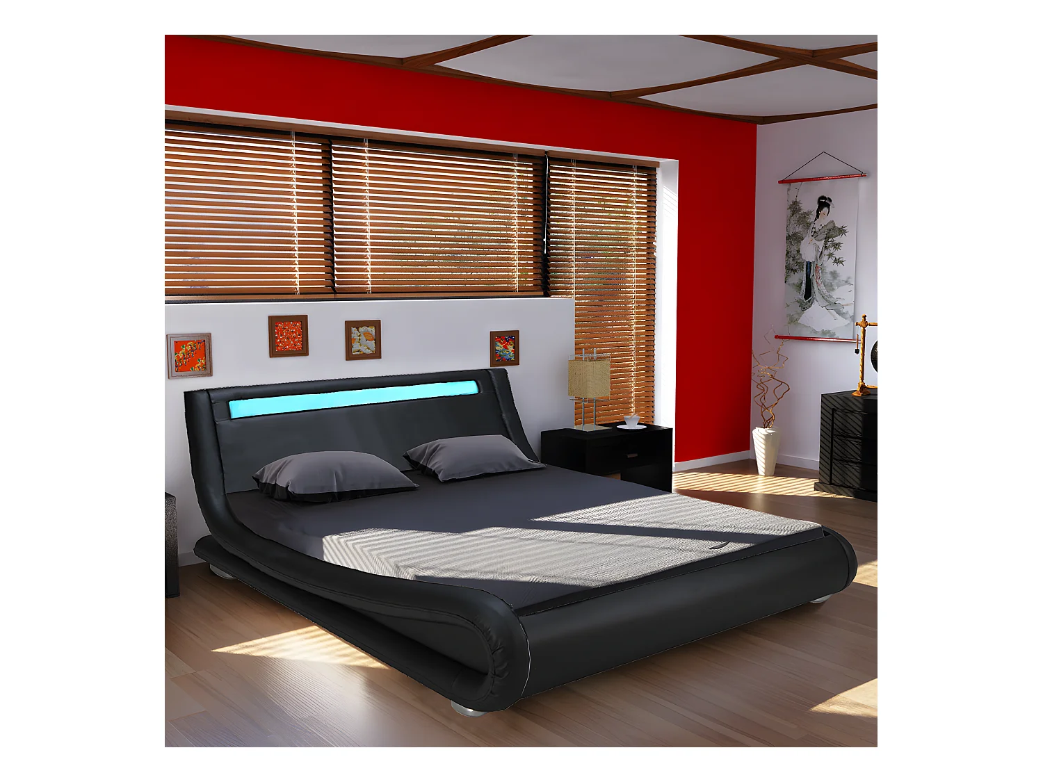 WAVE 140x190 LEDS intégrées + 1 sommier /Noir