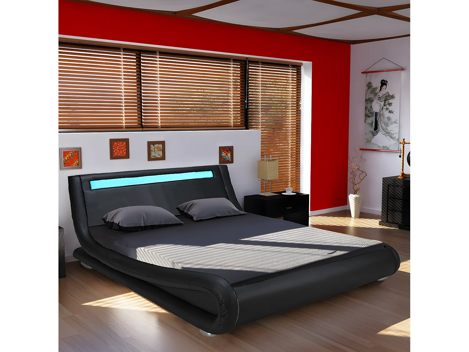 WAVE 140x190 LEDS intégrées + 1 sommier /Noir