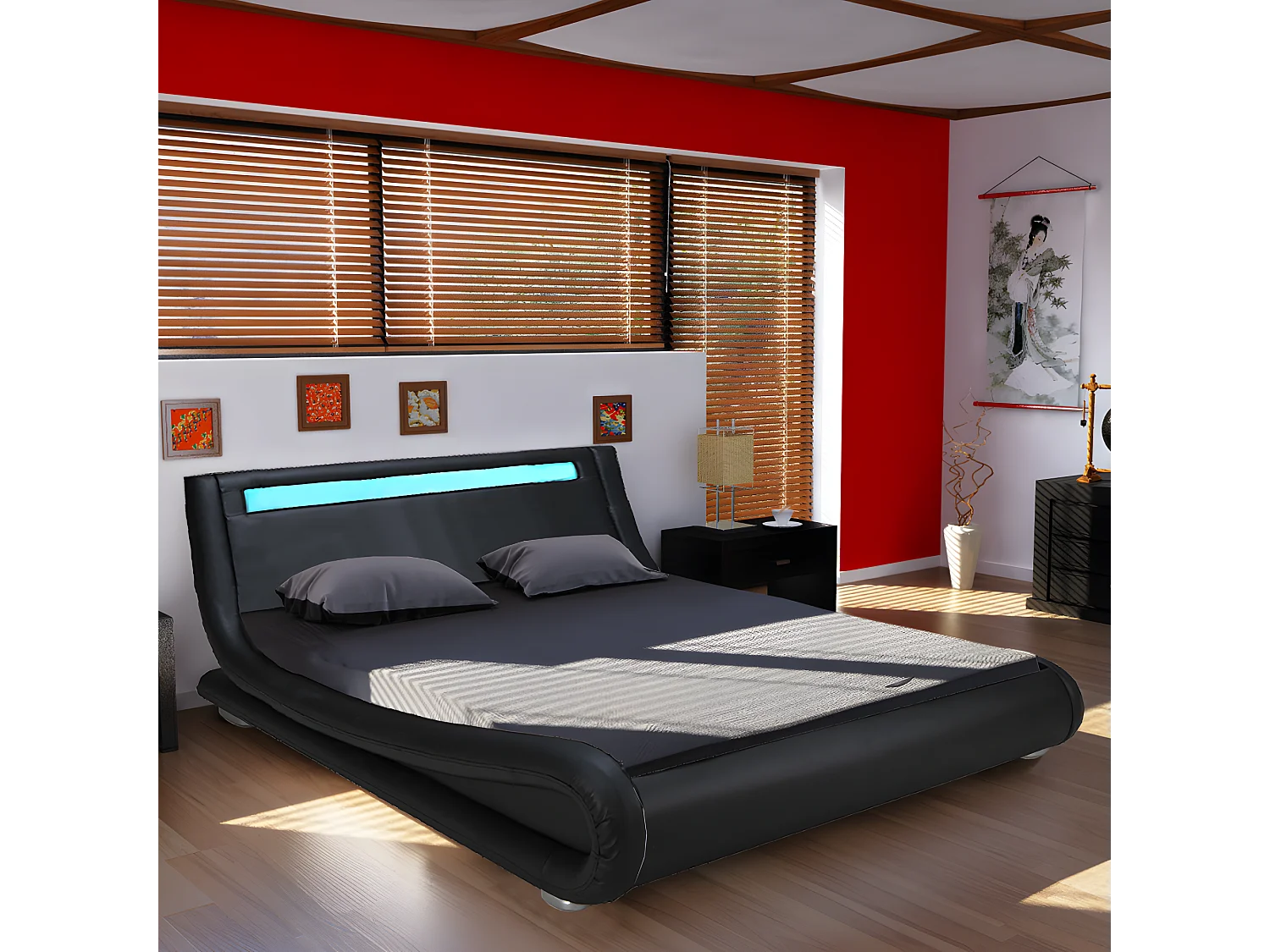 WAVE 140x190 LEDS intégrées + 1 sommier /Noir