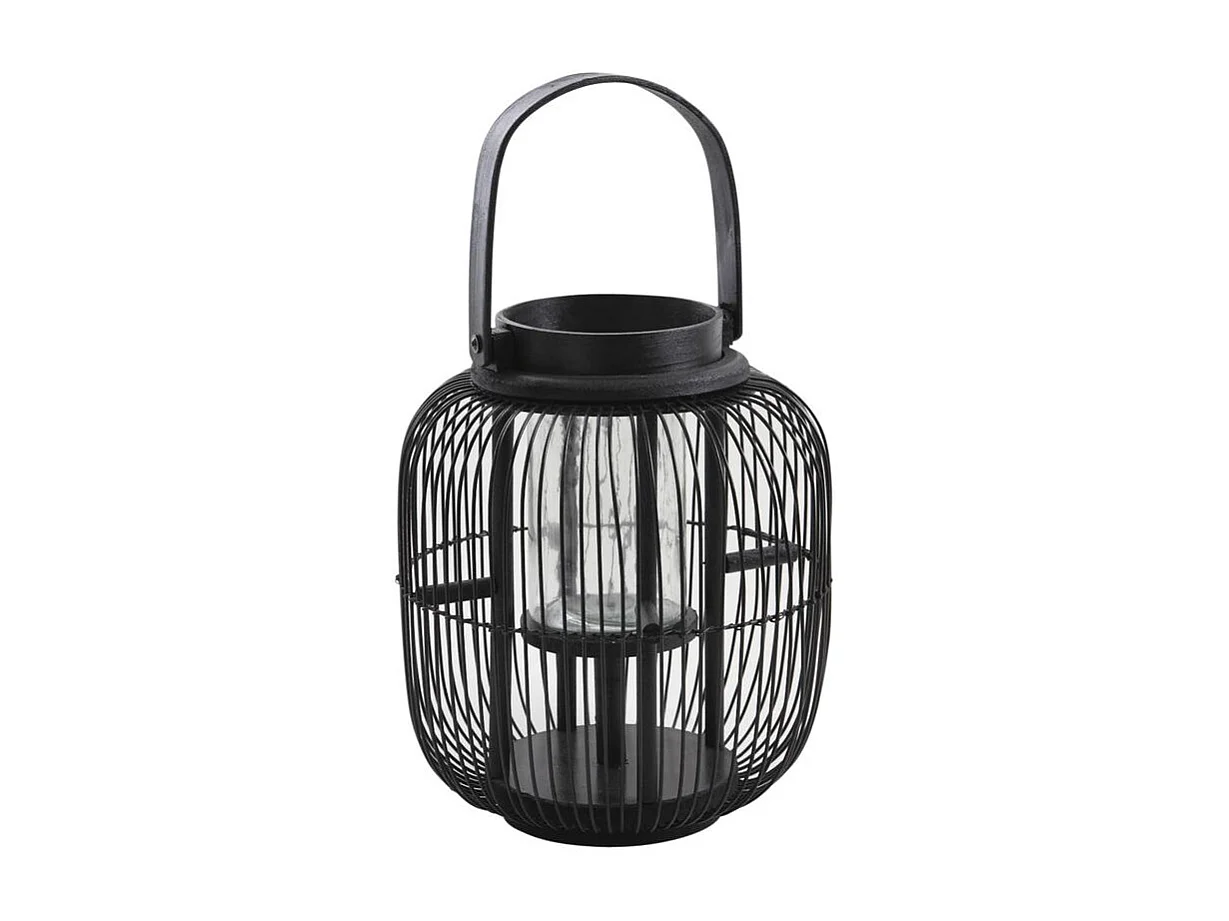 Lanterne noire en métal et bois laqué