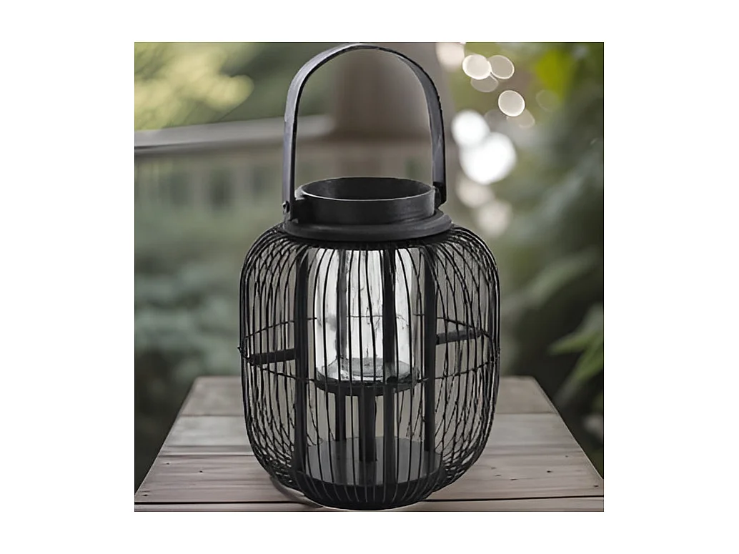 Lanterne noire en métal et bois laqué