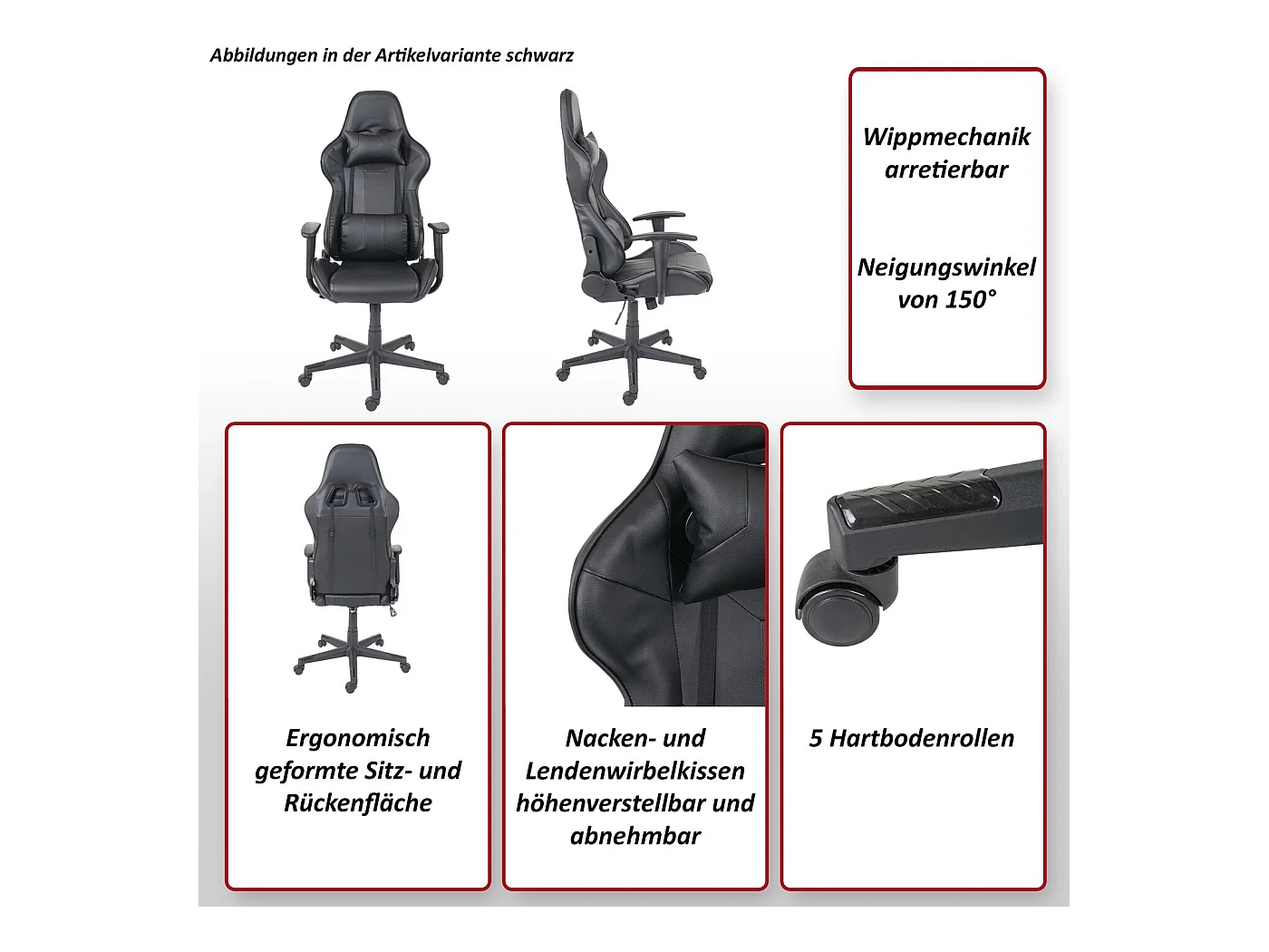 Bürostuhl MCW-F84, Schwarz/rot