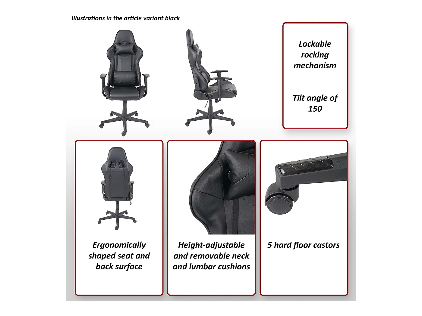 Bürostuhl MCW-F84, Schwarz/rot