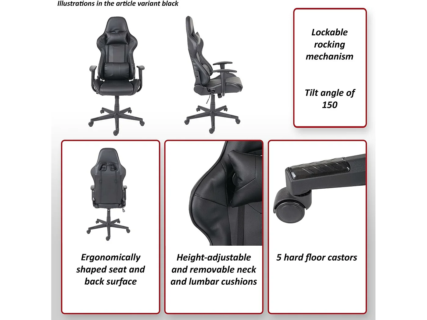 Bürostuhl MCW-F84, Schwarz/rot