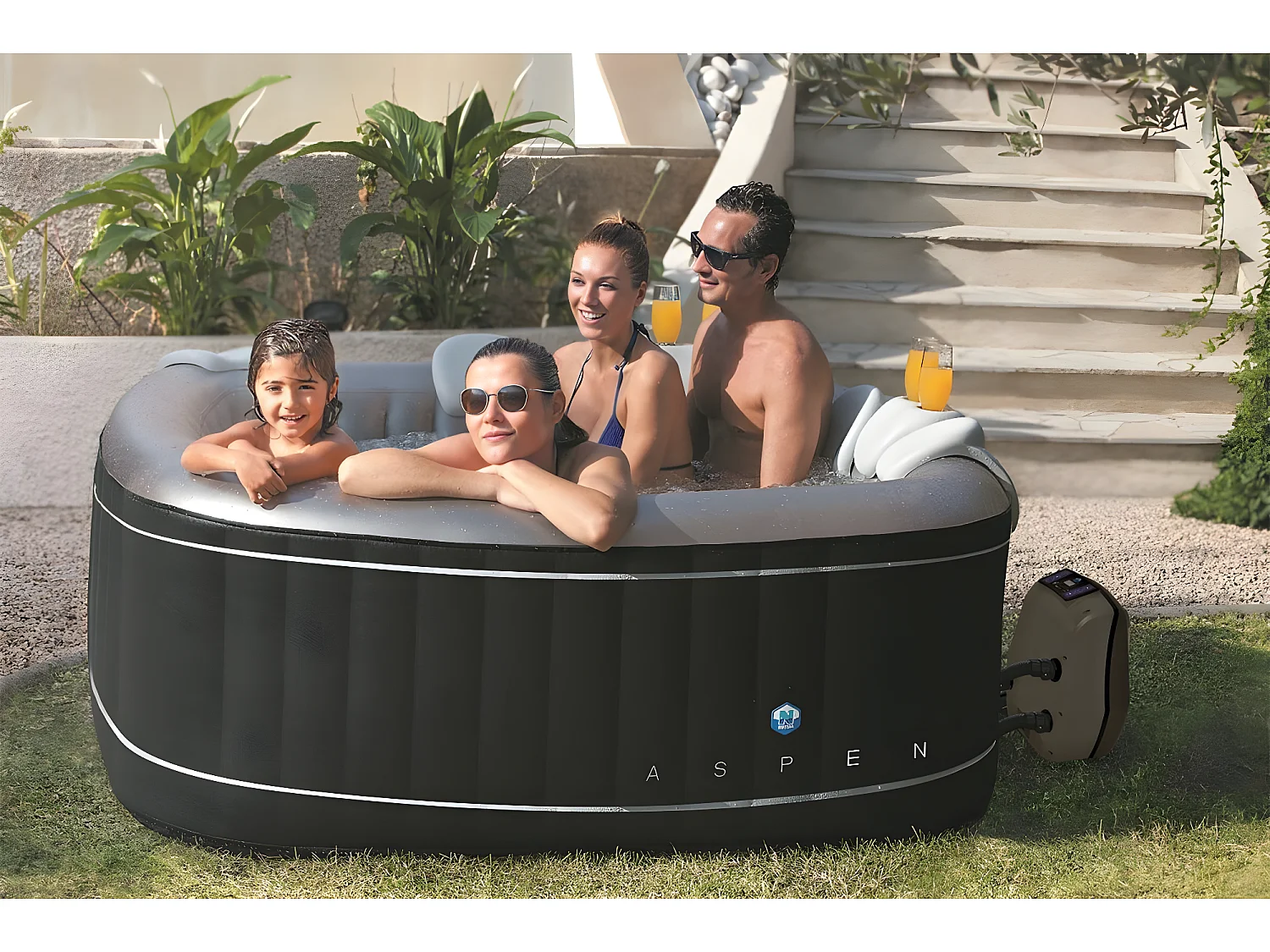 Spa Pack gonfiabile Netspa square Aspen 168x168x70cm - Tripla funzione: Riscaldamento, Filtrazione, Massaggio - Vol. 700L - Posti a sedere 4