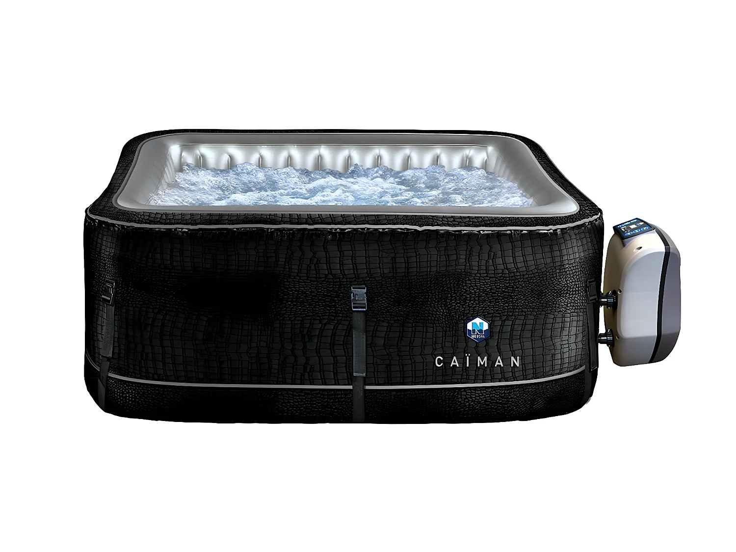 Pack Spa gonflable Netspa carré Caiman 4 Places 168x168x70cm Similicuir 3 fonctions Chauffage, Filtration, Massage Vol 700L