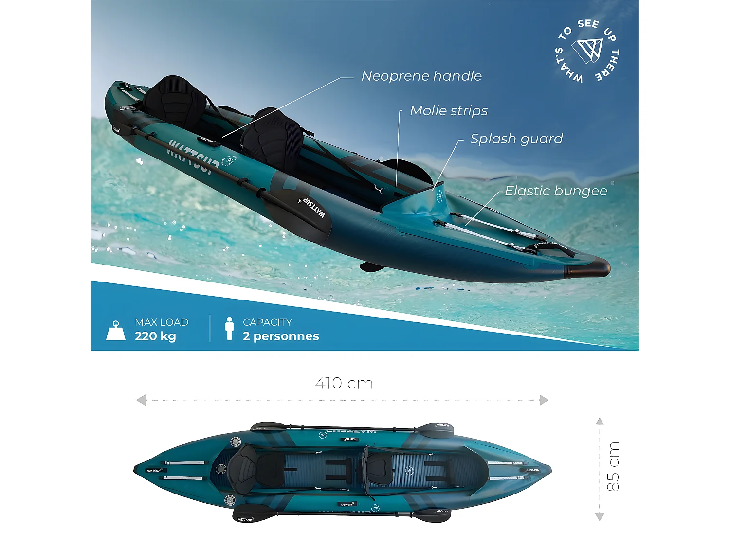 Kayak gonflable Wattsup COD 2 - 2 places - 410x85cm Max 220 kg - PVC/Dropstitch