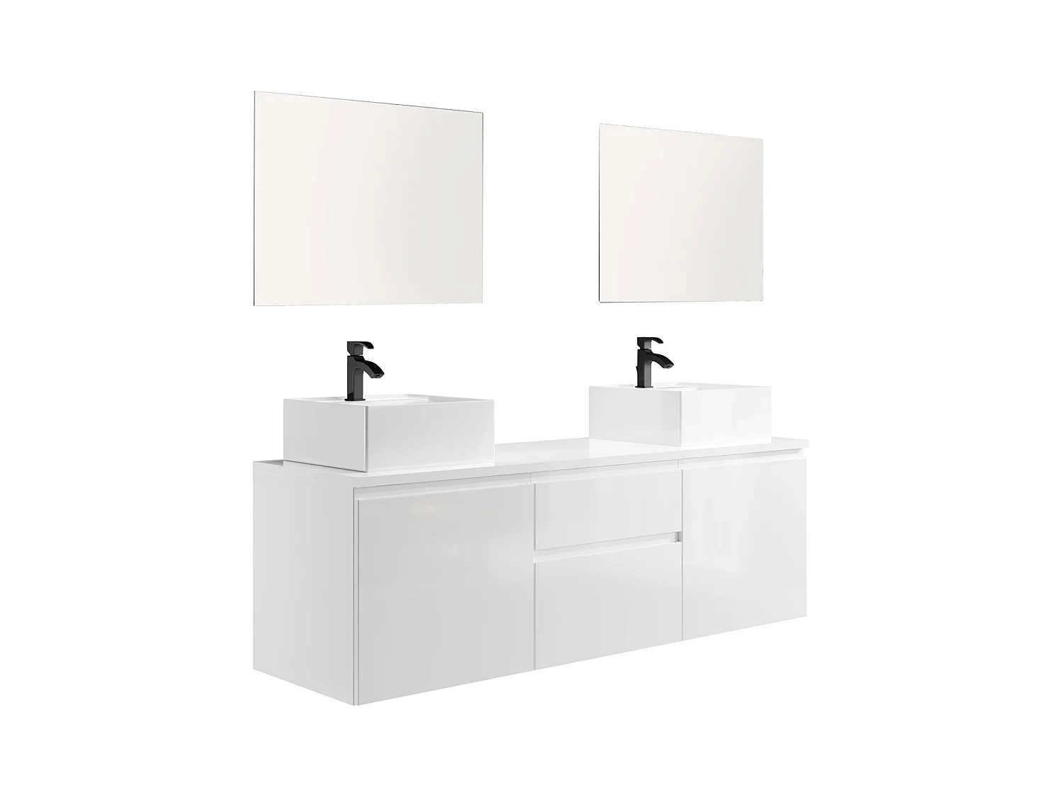 Set per bagno sospeso con doppio lavabo e specchi Bianco - JIMENA