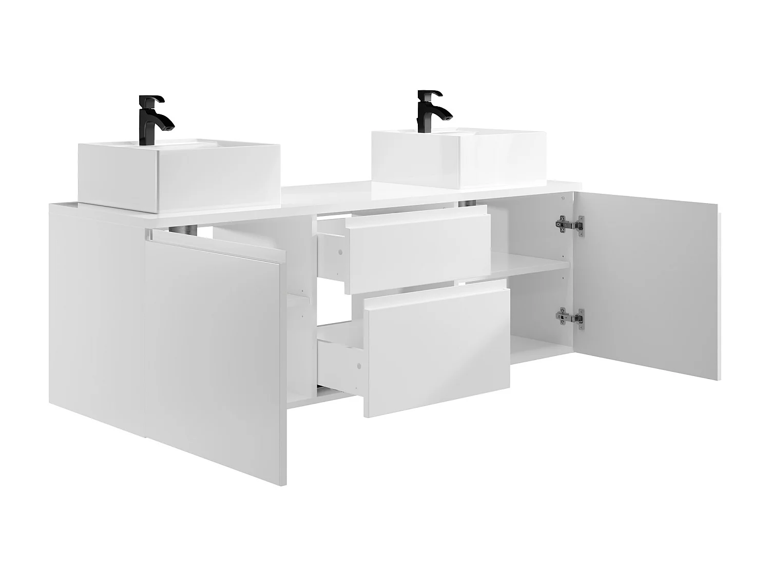 Waschbeckenunterschrank mit Doppelwaschbecken und Spiegeln - Weiß - 150 cm - JIMENA II