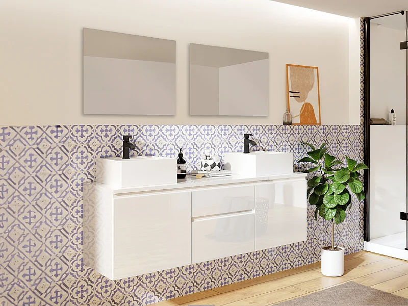 Set per bagno sospeso con doppio lavabo e specchi Bianco - JIMENA