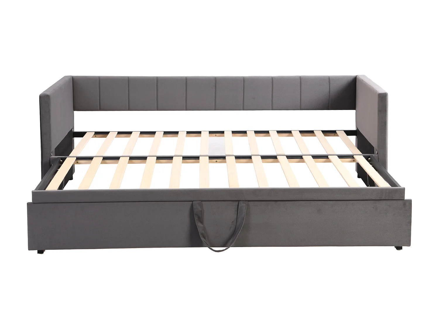 Gestoffeerde onderschuifbed 90/180x200cm slaapbank in fluwelen stof met lattenbodem - Grijs