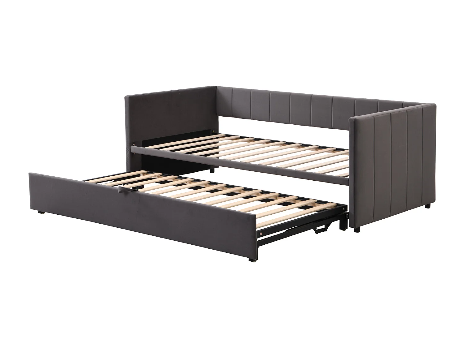 Gestoffeerde onderschuifbed 90/180x200cm slaapbank in fluwelen stof met lattenbodem - Grijs