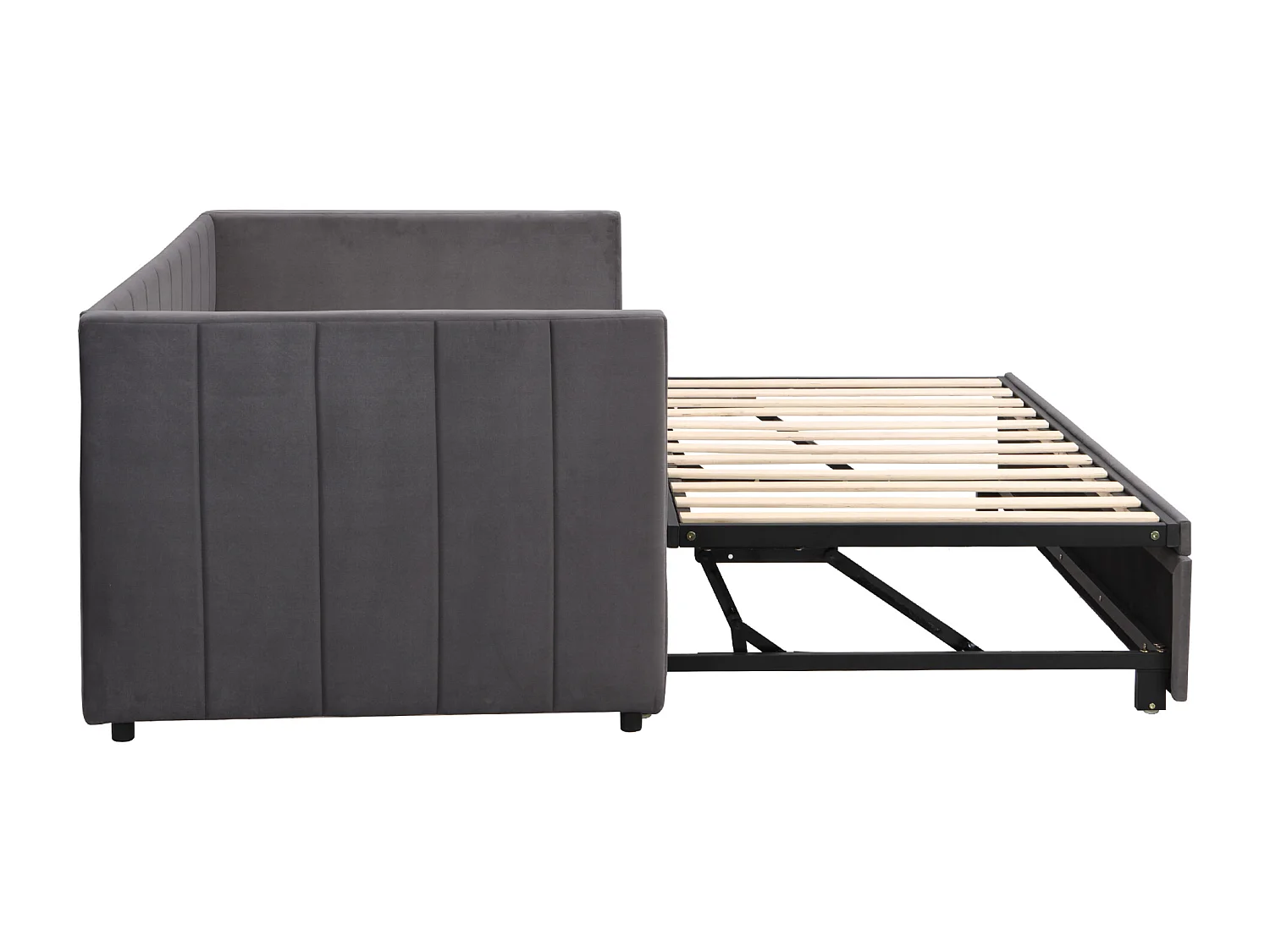 Gestoffeerde onderschuifbed 90/180x200cm slaapbank in fluwelen stof met lattenbodem - Grijs