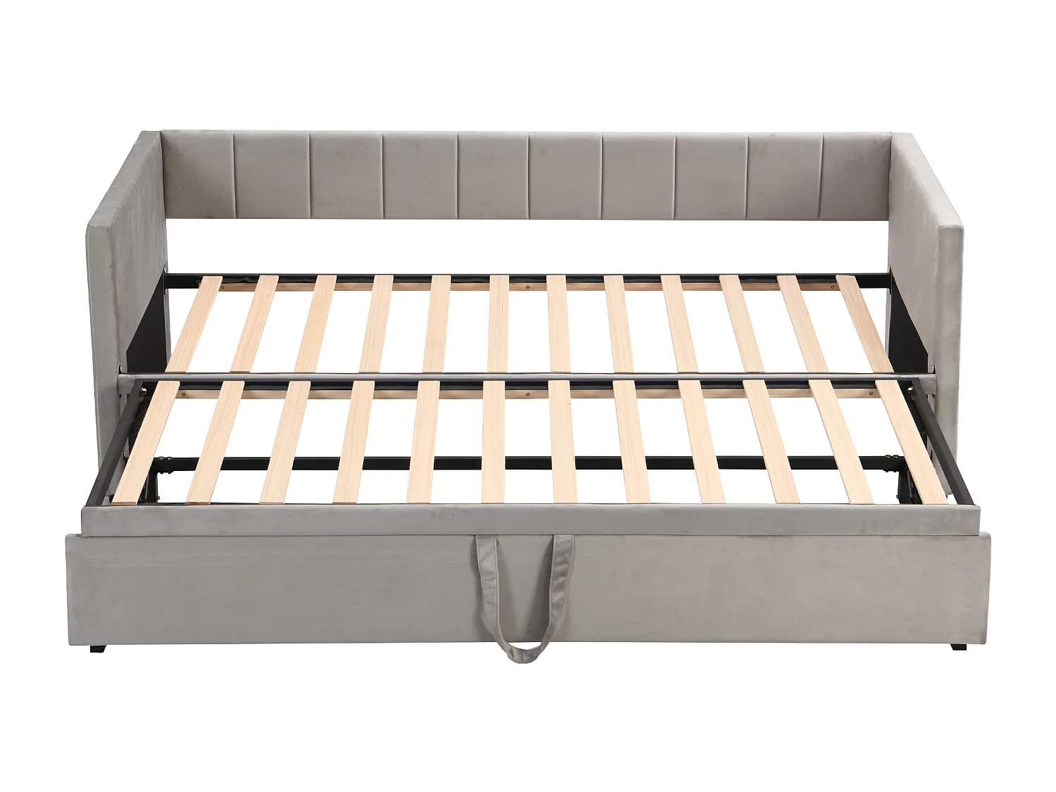 Gestoffeerde onderschuifbed 90/180x200cm slaapbank in fluwelen stof met lattenbodem - Lichtgrijs