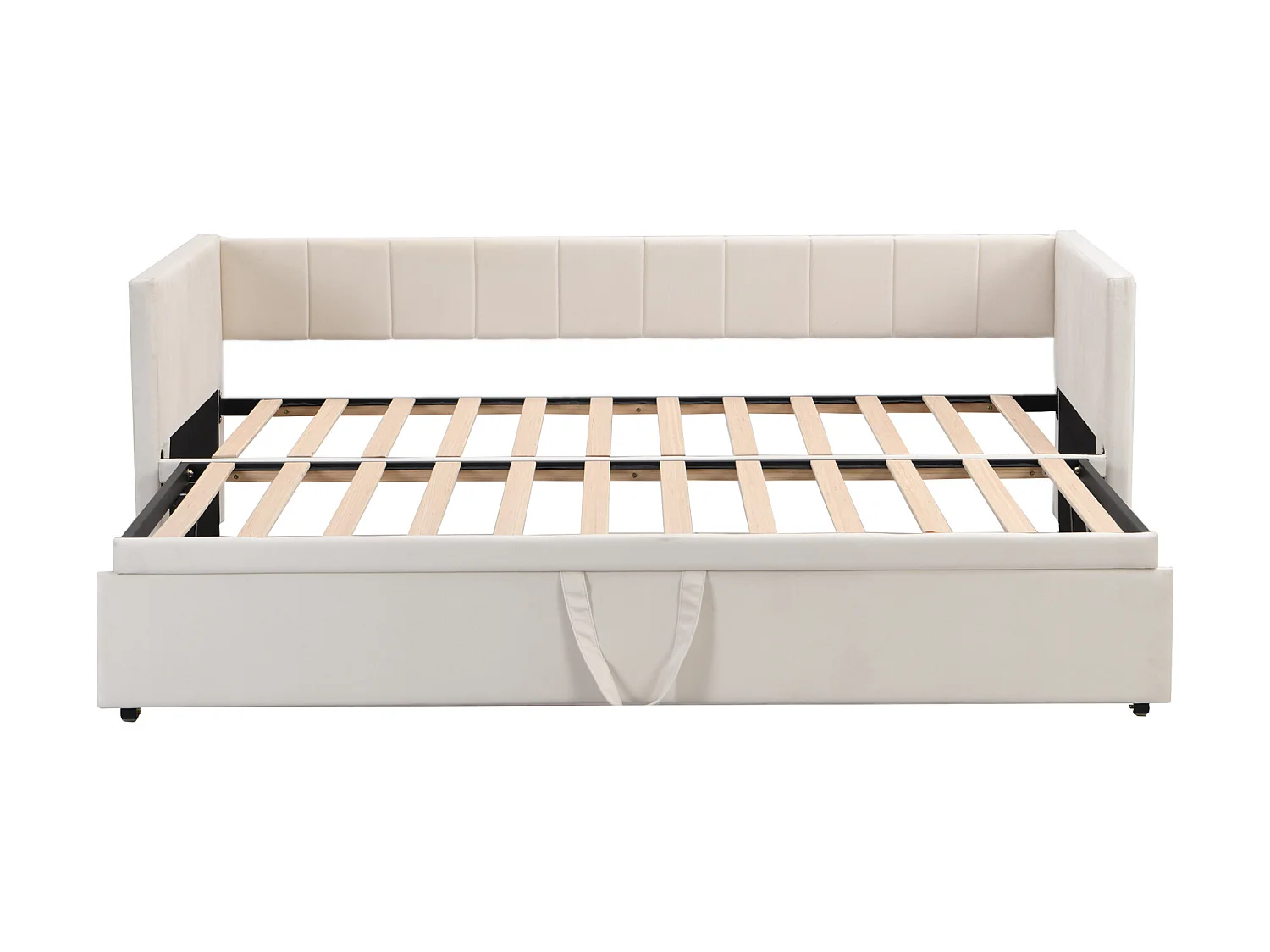 Gestoffeerd onderschuifbed 90/180x200cm slaapbank in fluwelen stof met lattenbodem - Beige