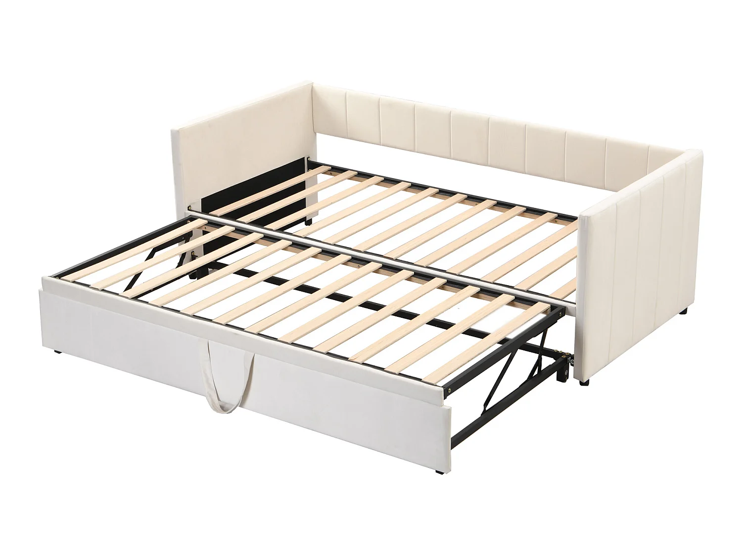 Sofá cama nido tapizado 90/180x200cm en tejido terciopelo con somier de láminas - Beige