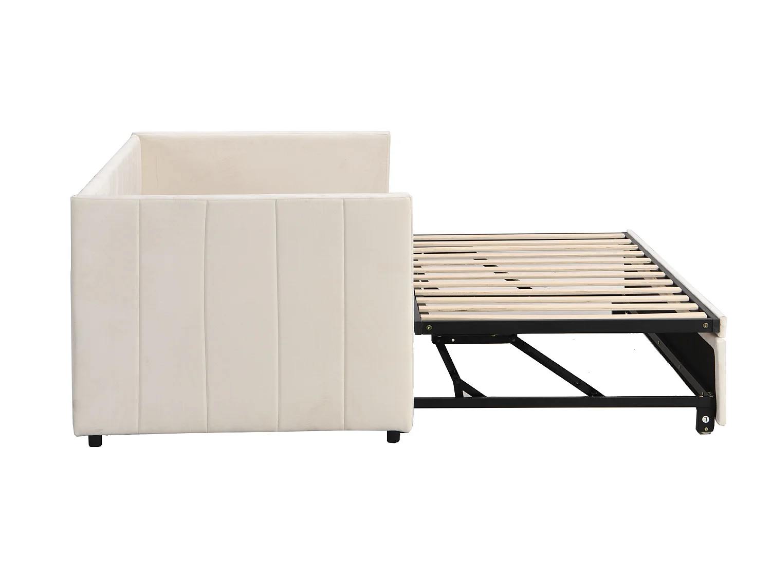 Sofá cama nido tapizado 90/180x200cm en tejido terciopelo con somier de láminas - Beige