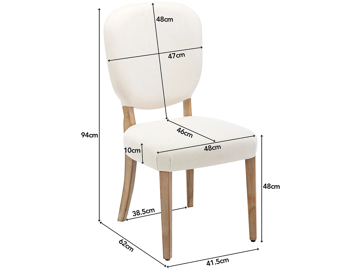 Lot de 4 Chaises rembourrés en lin avec pieds réglables - cadre en bois massif - Crème
