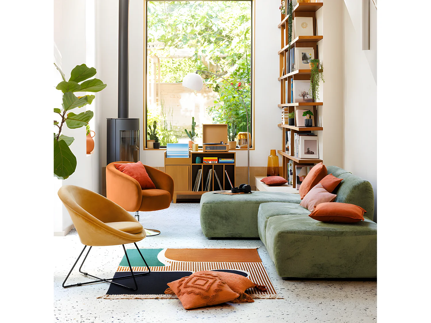 Pouf en Velours "Mavuno" 93cm Vert Cèdre