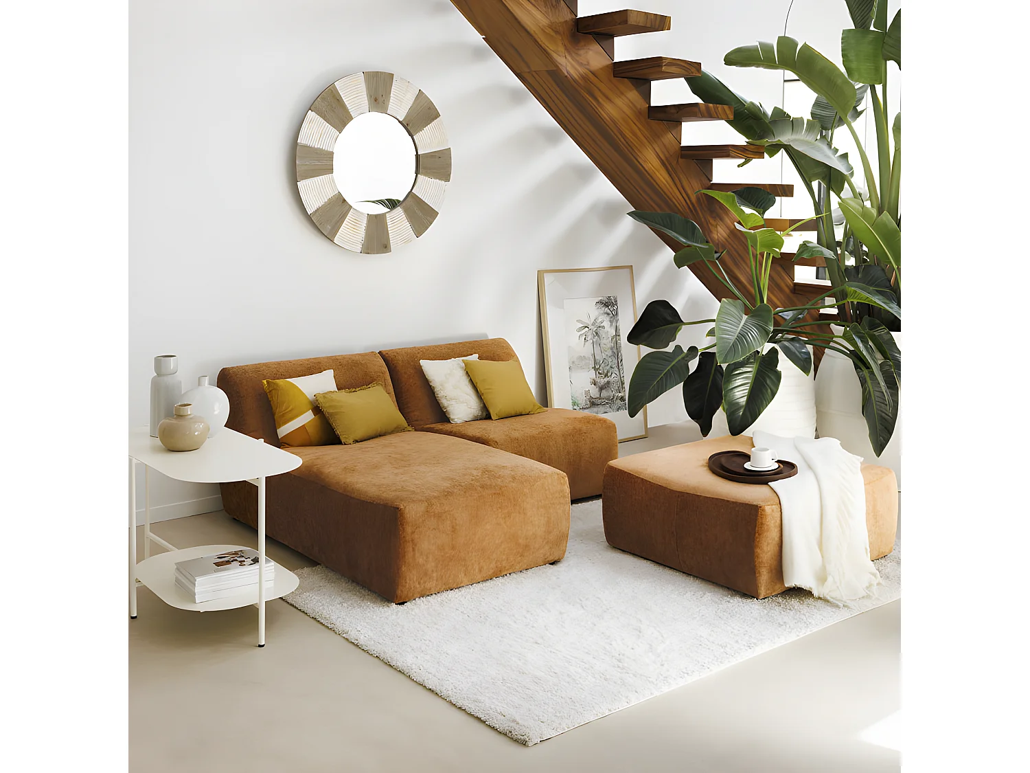 Pouf en Velours "Mavuno" 93cm Caramel