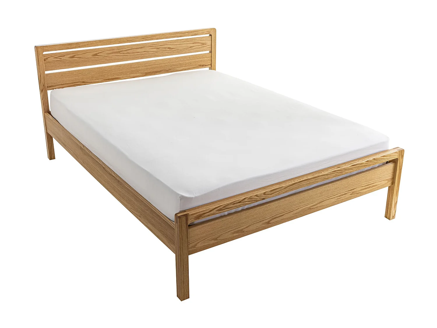 Lit avec tête de lit intégrée en MDF plaquage chêne et pieds en bois massif 160x200 - LT17013