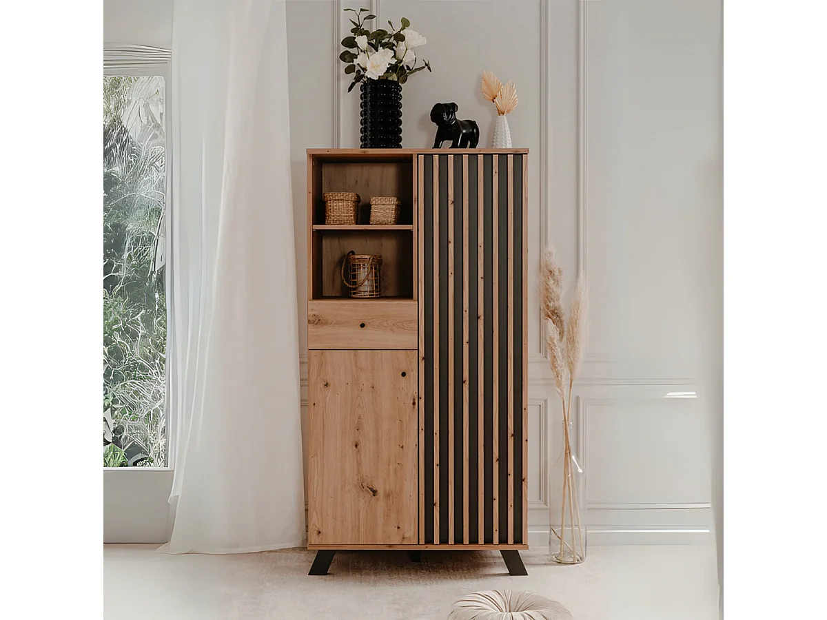 Buffet haut 2 portes, 2 niches et 1 tiroir H156 cm - LUBLIN