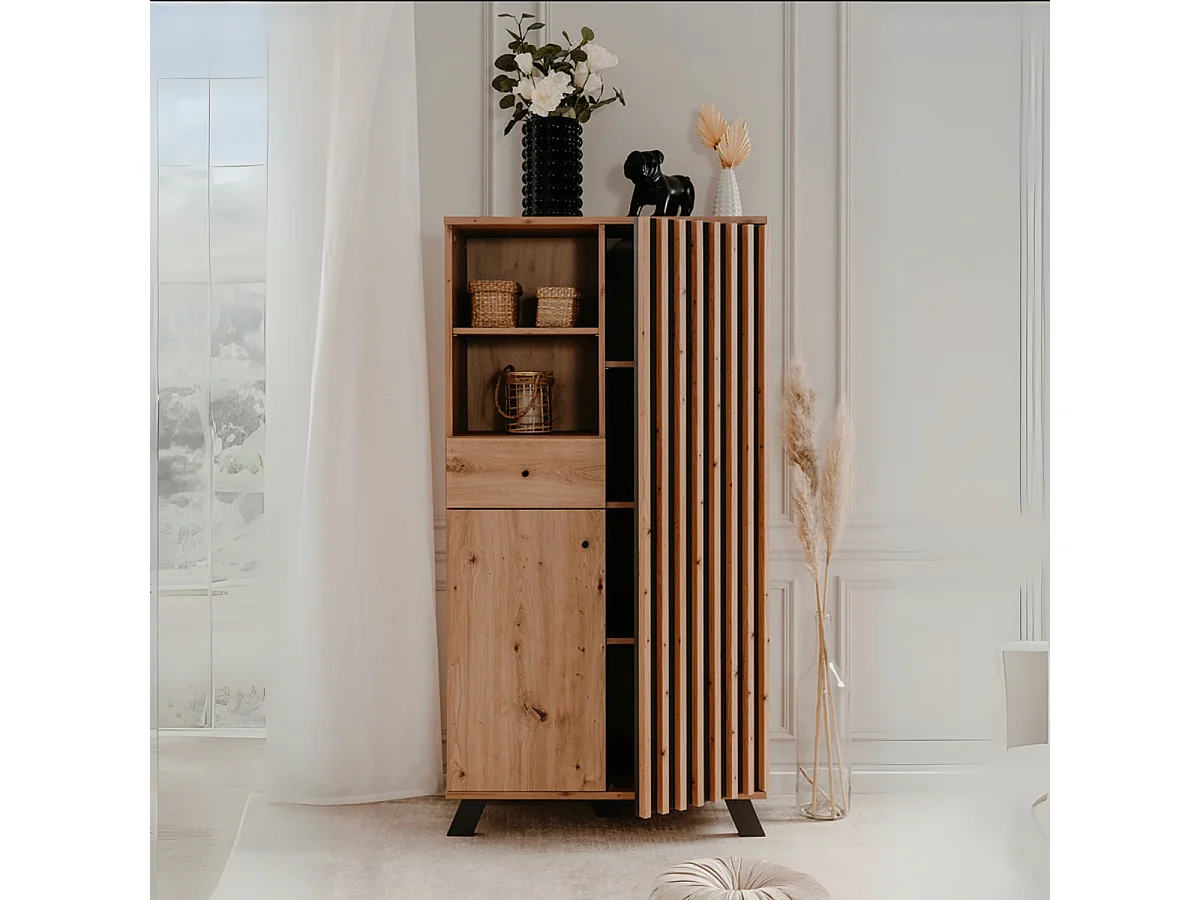 Buffet haut 2 portes, 2 niches et 1 tiroir H156 cm - LUBLIN
